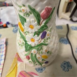 Floral Ceramic Vase with Colorful Flowers